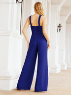 Numbersea Crisscross Neck Jumpsuit Formal Evening Dress Long Bridesmaid Dresses Bell-bottomed Pants 28033
