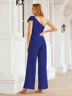 Numbersea Women's One Shoulder Long Jumpsuit Formal Evening Dress Long Bridesmaid Dresses Pants Wedding Party 28034