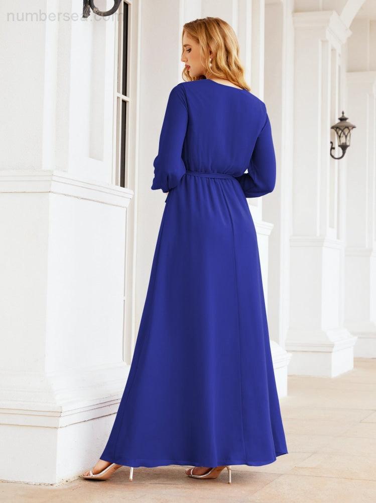 Numbersea Women's Chiffon Bridesmaid Dress A line Long Sleeves Formal Evening Prom Gown for Wedding Guest 28032
