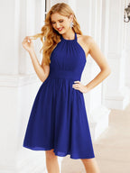 Baoleely Halter Chiffon Bridesmaid Dresses Short Sleeveless Formal Party Dress Open Back 28023