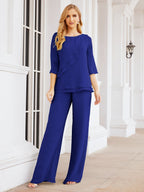 Sunnderly Elegant 2 Piece Mother of The Bride Dress Plus Size Pant Suits Ruffle Layers Sliver Housecoat SY28064