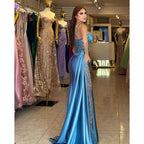 Ruched Sequined Lace Satin Sheath Long Prom Gown