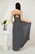 Baoleely  Neck Bridesmaid Dresses Chiffon Long Spaghetti A-line Formal Prom Gown for Wedding Party Evening 2801