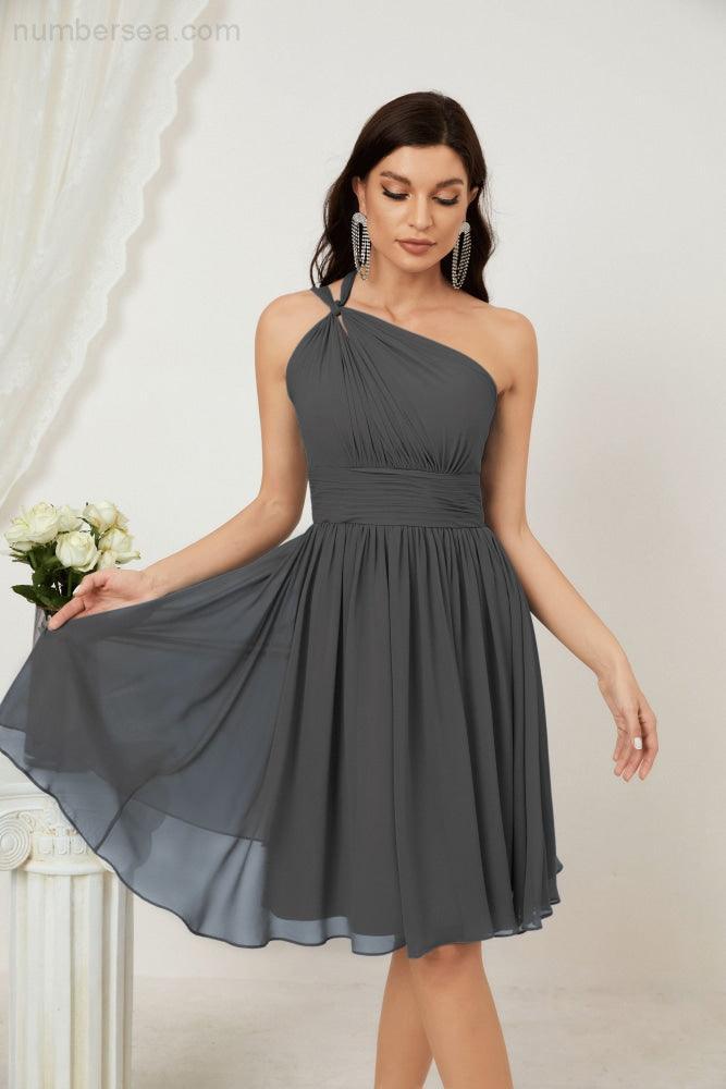 Baoleely Women Chiffon Short One Shoulder Bridesmaid Dress Formal Dresses for Party Homecoming 2804
