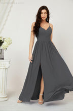 Baoleely  Neck Bridesmaid Dresses Chiffon Long Spaghetti A-line Formal Prom Gown for Wedding Party Evening 2801