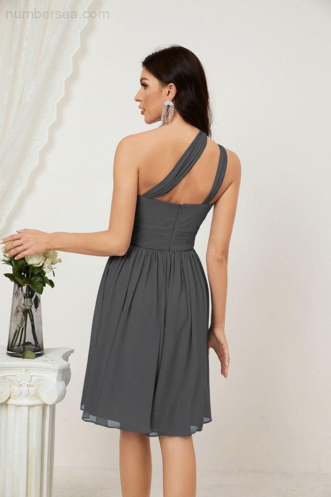 Baoleely Women Chiffon Short One Shoulder Bridesmaid Dress Formal Dresses for Party Homecoming 2804