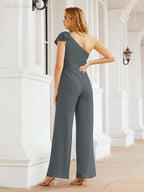 Numbersea Women's One Shoulder Long Jumpsuit Formal Evening Dress Long Bridesmaid Dresses Pants Wedding Party 28034