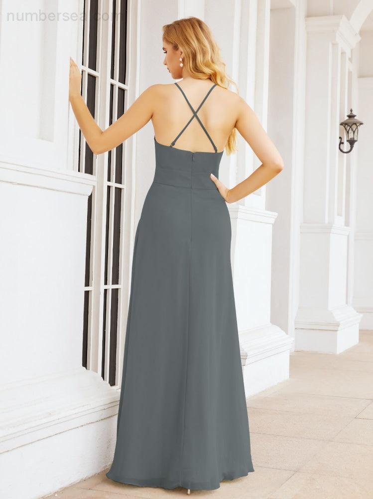 Numbersea Halter Bridesmaid Dresses with Pockets Sleeveless Formal Evening Party Prom Gowns  28055