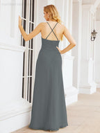 Numbersea Halter Bridesmaid Dresses with Pockets Sleeveless Formal Evening Party Prom Gowns  28055