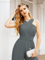 Numbersea Crisscross Neck Jumpsuit Formal Evening Dress Long Bridesmaid Dresses Bell-bottomed Pants 28033