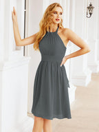 Baoleely Halter Chiffon Bridesmaid Dresses Short Sleeveless Formal Party Dress Open Back 28023