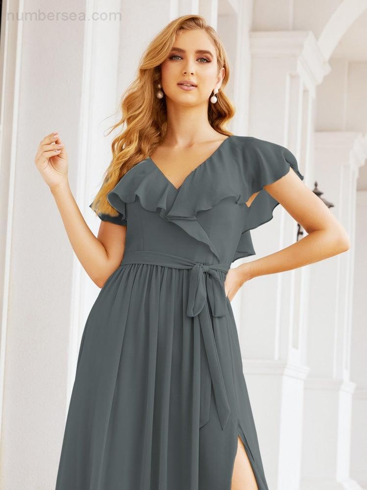 Bridesmaid Dresses with Flutter Sleeves Formal Evening Party Prom Gowns 28044