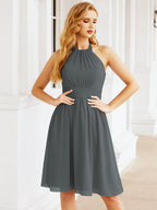 Baoleely Halter Chiffon Bridesmaid Dresses Short Sleeveless Formal Party Dress Open Back 28023