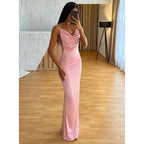 Spaghetti Straps Pleats Pink Long Pink Wedding Guest Dress