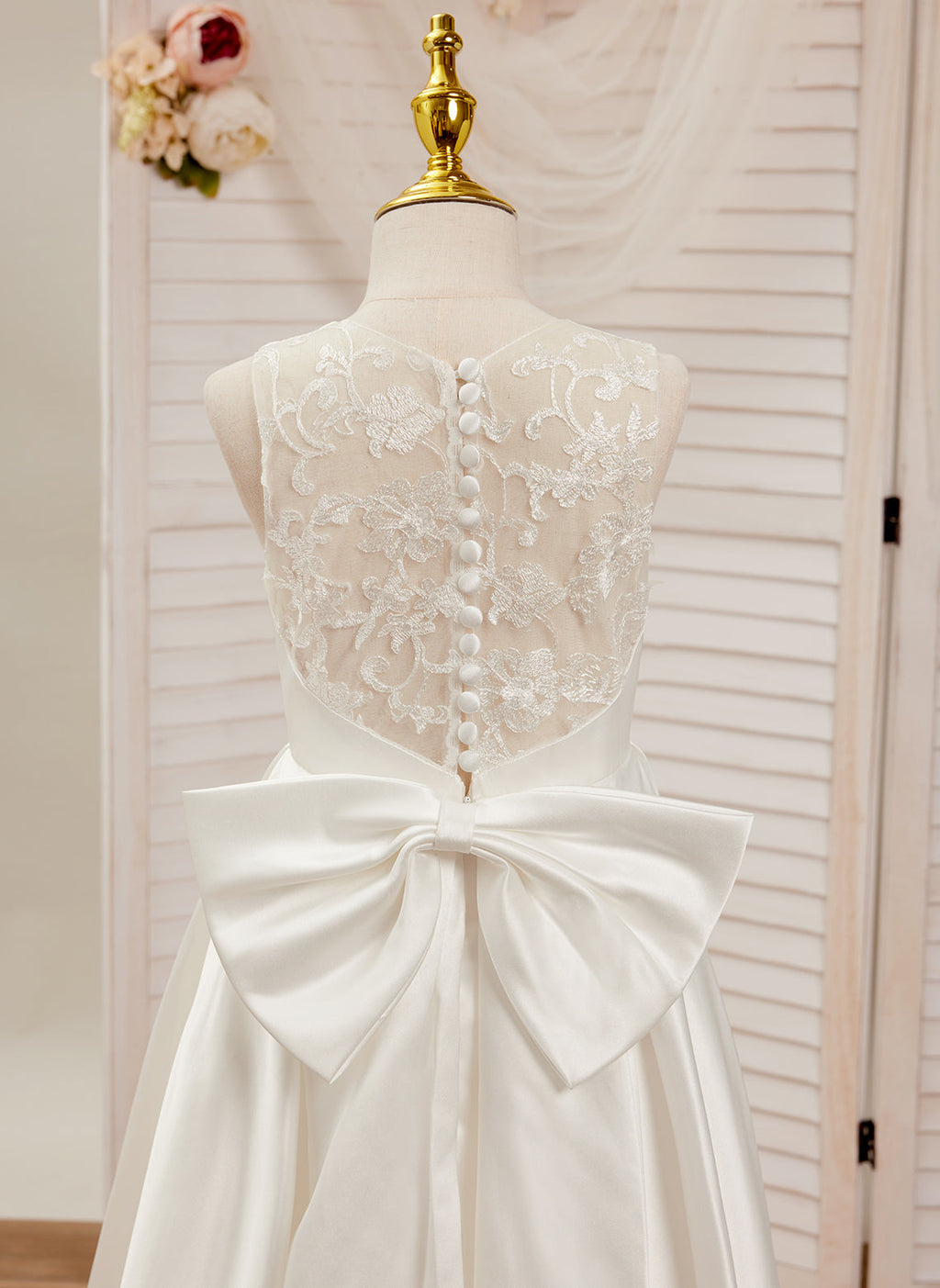 A-line Lace Satin Floor-length First Communion Flower Girl Dress