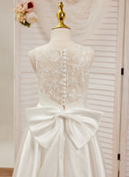 A-line Lace Satin Floor-length First Communion Flower Girl Dress