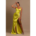 Sweetheart Halter Ruched Long Prom Evening Dress With Thigh Slit