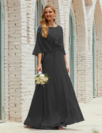 Sunnderly  Bridesmaid Dress Women Long Sleeve V-Neck Chiffon Formal Wedding Party Dress SY28018