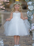 Lace Tulle Knee-length First Communion Flower Girl Dress