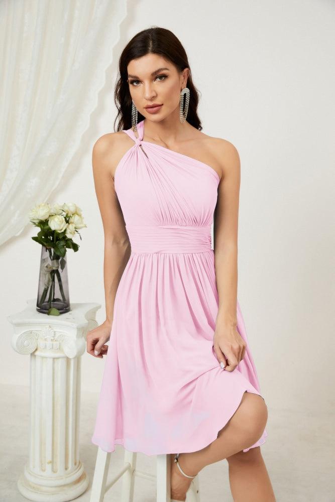 Baoleely Women Chiffon Short One Shoulder Bridesmaid Dress Formal Dresses for Party Homecoming 2804