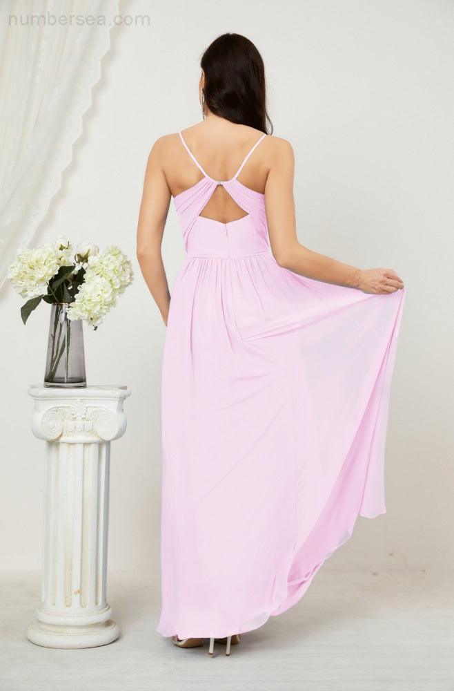 Baoleely  Neck Bridesmaid Dresses Chiffon Long Spaghetti A-line Formal Prom Gown for Wedding Party Evening 2801
