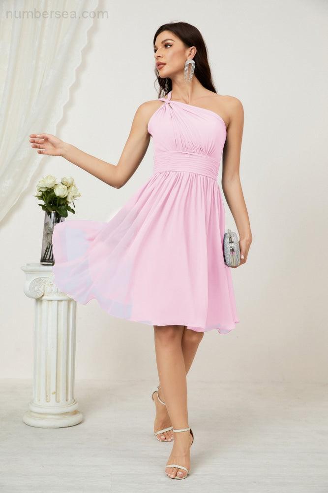 Baoleely Women Chiffon Short One Shoulder Bridesmaid Dress Formal Dresses for Party Homecoming 2804