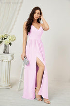 Baoleely  Neck Bridesmaid Dresses Chiffon Long Spaghetti A-line Formal Prom Gown for Wedding Party Evening 2801