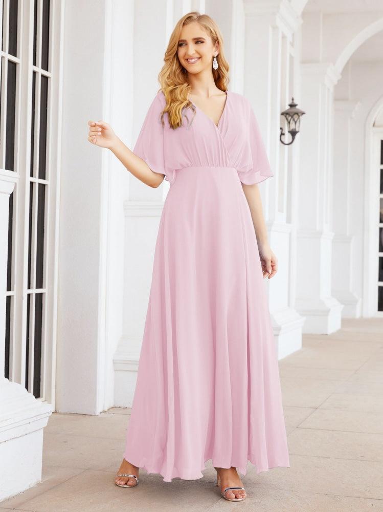 Numbersea V-Neck Bridesmaid Dress Chiffon Long Open Back Formal Dresses for Women Party Evening 28067