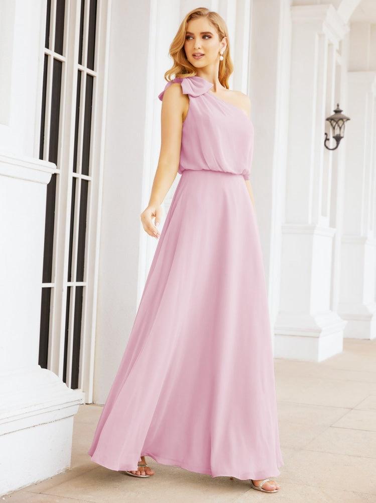 Numbersea Chiffon Ruffled One Shoulder Sleeveless Long Bride Dresses A-line Formal Evening Gown Side Split 28057