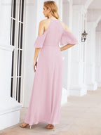 Numbersea Cold Shoulder Bridesmaid Dresses A-Line Long Formal Evening Gowns 28074