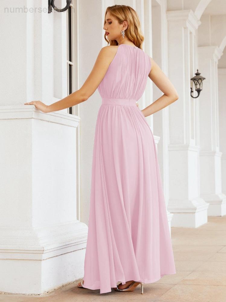 Numbersea Halter Bridesmaid Dress Empire Waist Formal Evening Prom Gown for Mother of The Bride 28030