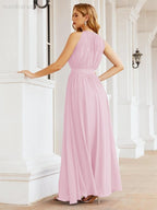 Numbersea Halter Bridesmaid Dress Empire Waist Formal Evening Prom Gown for Mother of The Bride 28030