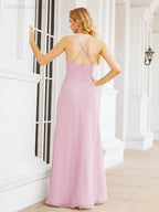 Numbersea Halter Bridesmaid Dresses with Pockets Sleeveless Formal Evening Party Prom Gowns  28055