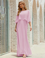Sunnderly  Bridesmaid Dress Women Long Sleeve V-Neck Chiffon Formal Wedding Party Dress SY28018