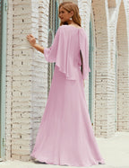 Sunnderly  Bridesmaid Dress Women Long Sleeve V-Neck Chiffon Formal Wedding Party Dress SY28018