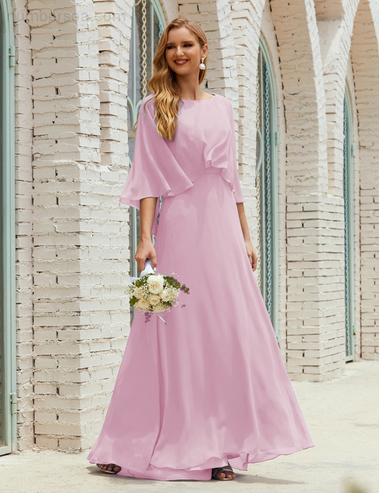 Sunnderly  Bridesmaid Dress Women Long Sleeve V-Neck Chiffon Formal Wedding Party Dress SY28018