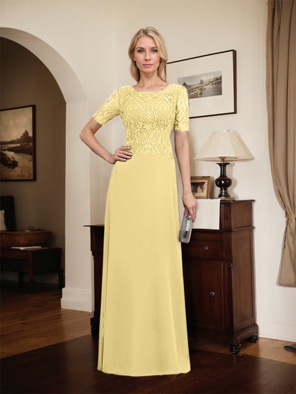 A-line Scoop Floor-Length Lace Chiffon Mother of the Bride Dress With Sequins