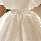 Formal Girl Dress Toddler Birthday Communion Puff Sleeves Bow Fluffy Princess Dress