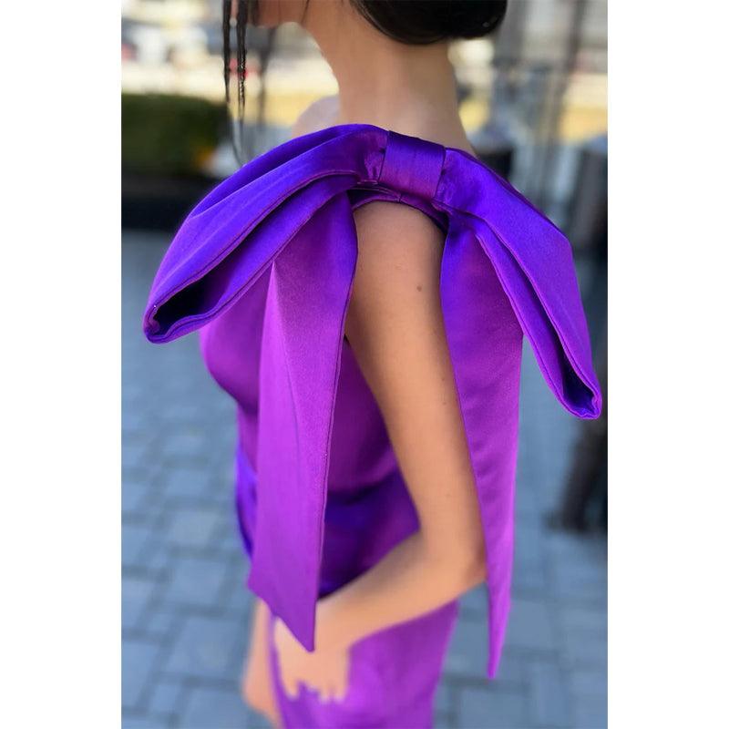 Unique One Shoulder Pleast Purple Prom Dress with Slit