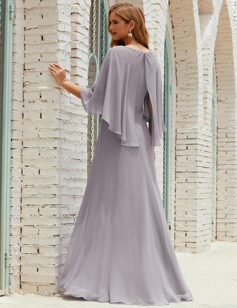 Sunnderly  Bridesmaid Dress Women Long Sleeve V-Neck Chiffon Formal Wedding Party Dress SY28018