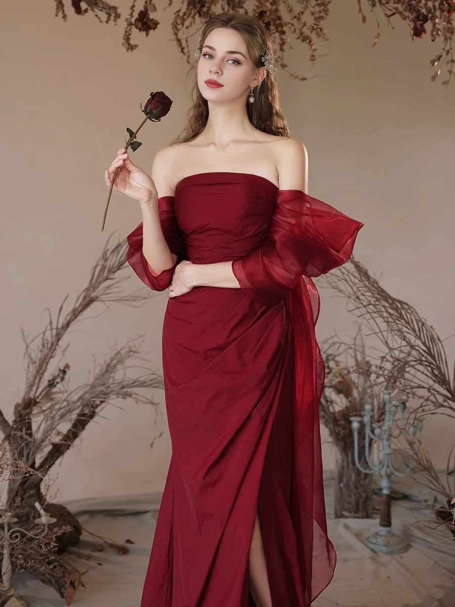 Simple Off Shoulder Satin Long Floor-length Prom Dress Evening Dress