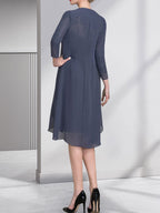Sheath/Column Sweetheart Knee-Length Chiffon Mother of the Bride Dress With Beading Appliques Lace Sequins Pleated