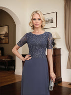A-line Scoop Floor-Length Lace Chiffon Mother of the Bride Dress With Sequins