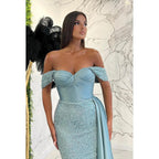 Sheath/Column Off-Shoulder Sequined Pleats Sleeveless Prom Evening Formal Dress
