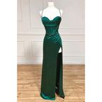 Spaghetti Straps Pleats High Split Long Prom Dress