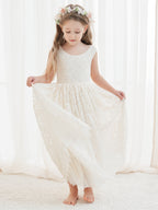 A-line Lace Ankle-length Ivory Boho Flower Girl Dress