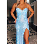 Sweetheart Sequins Appliqued Lace-Up Sheath Long Prom Gown With Slit