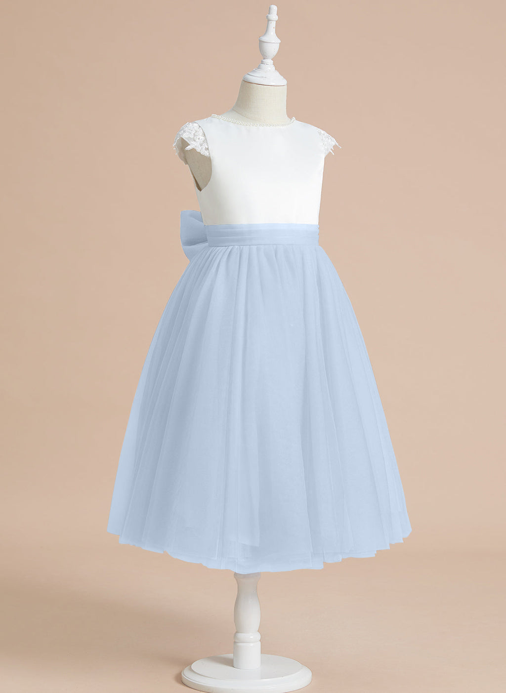 A-line Satin Tulle Tea-length First Communion Flower Girl Dress
