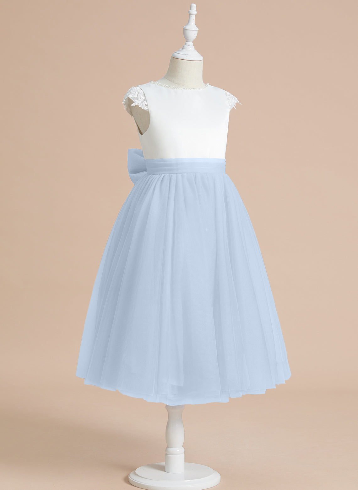 A-line Satin Tulle Tea-length First Communion Flower Girl Dress