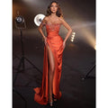 Strapless Bead Bodice Long Formal Evening Dress with Slit